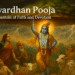 Lord Krishna lifting Govardhan Hill